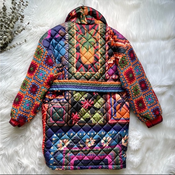 FARM RIO Patchwork Tapestry Crochet-Sleeve Puffer Jacket Coat Small NWT - Picture 10 of 14